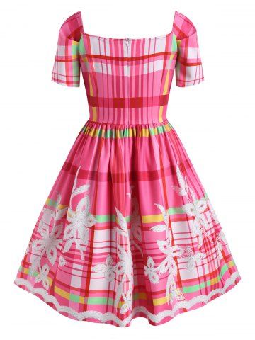 

Plus Size Vintage Plaid Flower Sweetheart Dress, Light pink