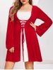 Plus Size Christmas Velvet Lattice Flare Sleeve Lace Bicolor Dress -  