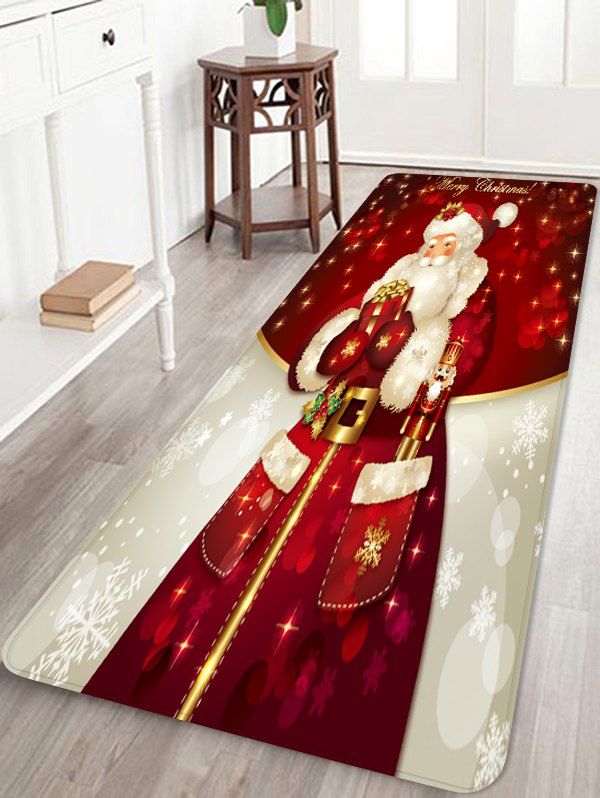 

Christmas Santa Claus Print Floor Mat, Red wine
