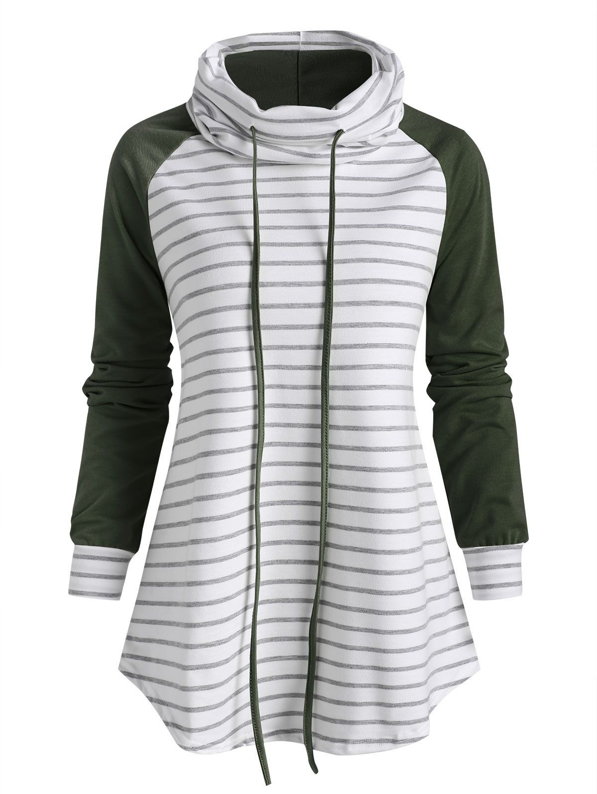 

Striped Funnel Neck Raglan Sleeve Sweatshirt, Deep green