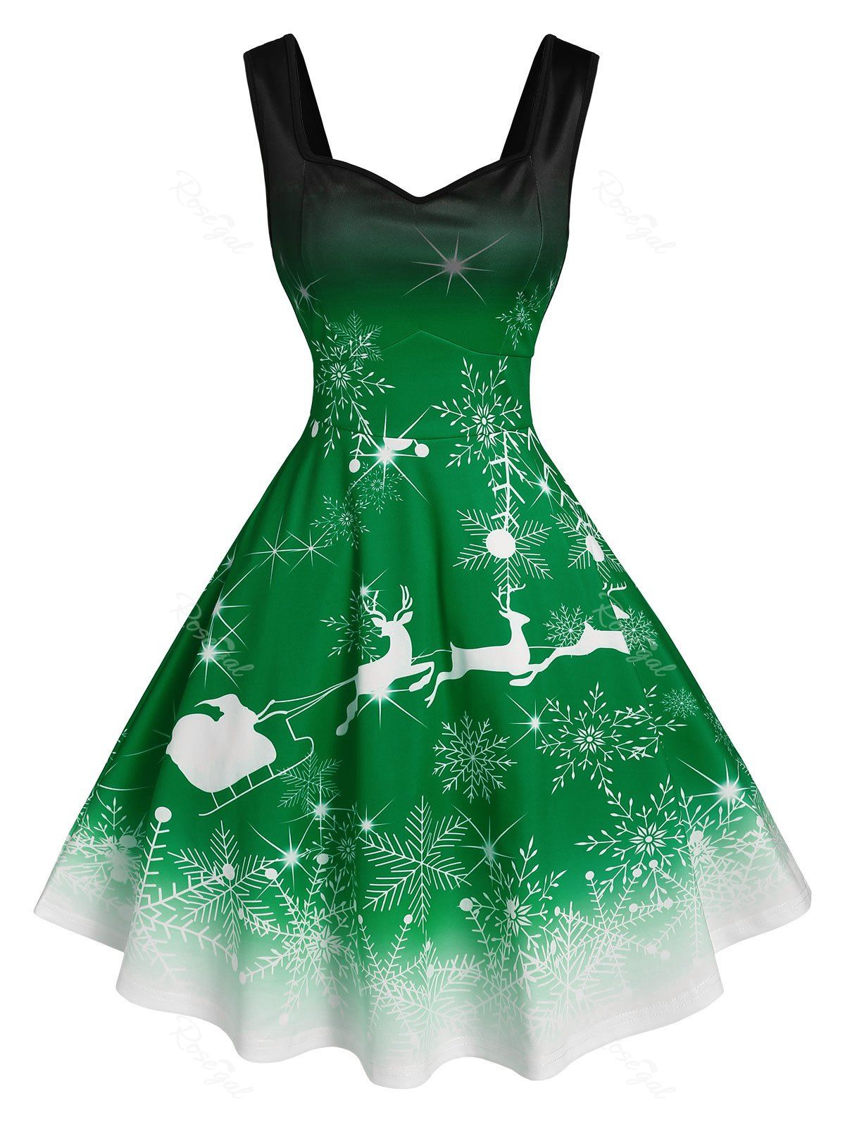 Store Christmas Snowflake Elk Print Ombre Color Dress  
