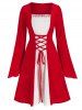 Plus Size Christmas Velvet Lattice Flare Sleeve Lace Bicolor Dress -  