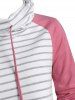 Striped Funnel Neck Raglan Sleeve Sweatshirt -  