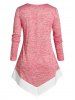 T-shirt Tunique Asymétrique Teinté à Manches Longues Grande Taille - Rose clair L