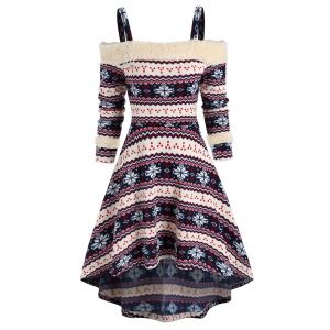 

Cold Shoulder Tribal Print High Low Dress, White