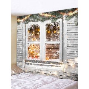 

Christmas Printed Wood Window Wall Tapestry, Gray cloud