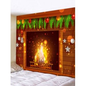 

Fireplace Printed Christmas Decoration Wall Tapestry, Brown