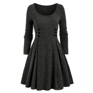 

Crisscross Ribbed Mini A Line Dress, Black
