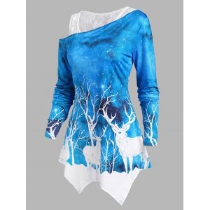 

Lace Tank Top and Christmas Elk Print Long Sleeve Top, Blue