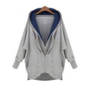 

Double Zip Hooded High Low Pockets Jacket, Gray