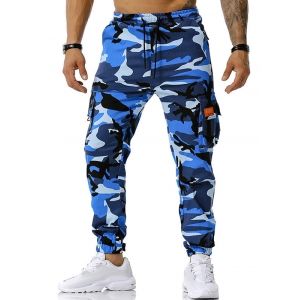 

Text Applique Camouflage Print Cargo Pants, Blue