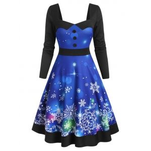 

Sweetheart Neck Christmas Snowflake Print Long Sleeve Dress, Blue