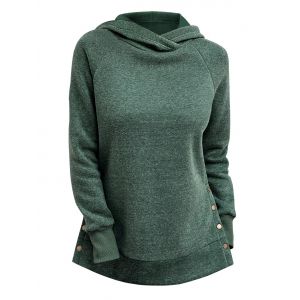 

Snap Button Side Raglan Sleeve Hoodie, Deep green