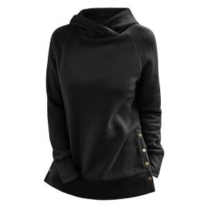 

Snap Button Side Raglan Sleeve Hoodie, Black