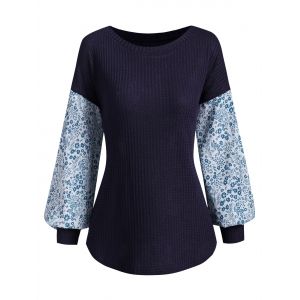 

Floral Sleeve Mixed Media Knitwear, Blue