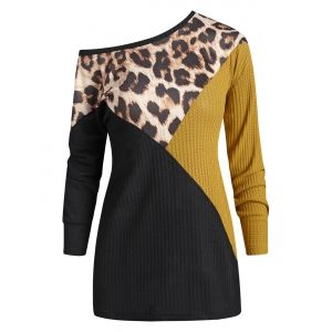 

Leopard Contrast Drop Shoulder Knitwear, Black