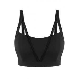 

Plus Size Cutout Lace Trim Cropped Bralette Top, Black