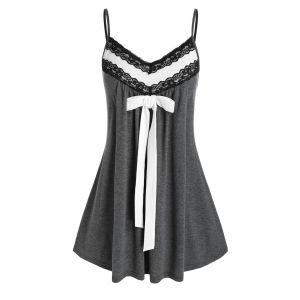 

Plus Size Lace Panel Knotted Tunic Cami Top, Carbon gray