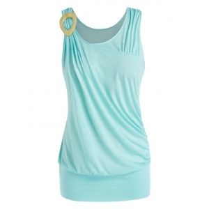

Plus Size Skew Collar Ruched Blouson Tank Top, Medium turquoise