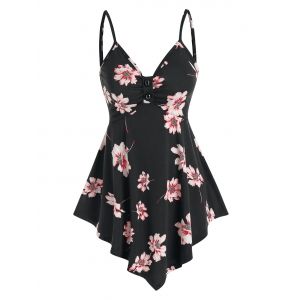 

Floral Print Asymmetric Tank Top, Black