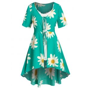 

Plus Size Flower Tied A Line Blouse with Cami Top Set, Light sea green
