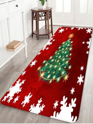 Tapis Décor de Noël Motif de Sapin et Flocon de Neige