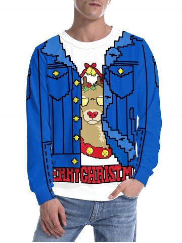 Merry Christmas Faux Twinset Print Sweatshirt - BLUE - XL