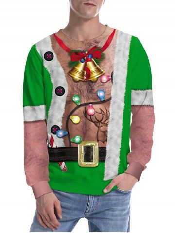 Christmas Bell String Light Naked Belly Print Sweatshirt - GREEN - XXL