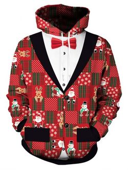 Fuax Tuxedo Christmas Pattern Hoodie - RED - L