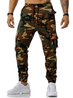 Text Applique Camouflage Print Cargo Pants - ARMY GREEN - XXL