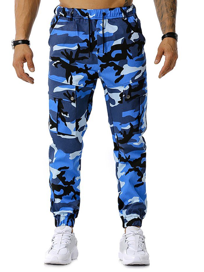 

Drawstring Camouflage Print Jogger Cargo Pants, Blue