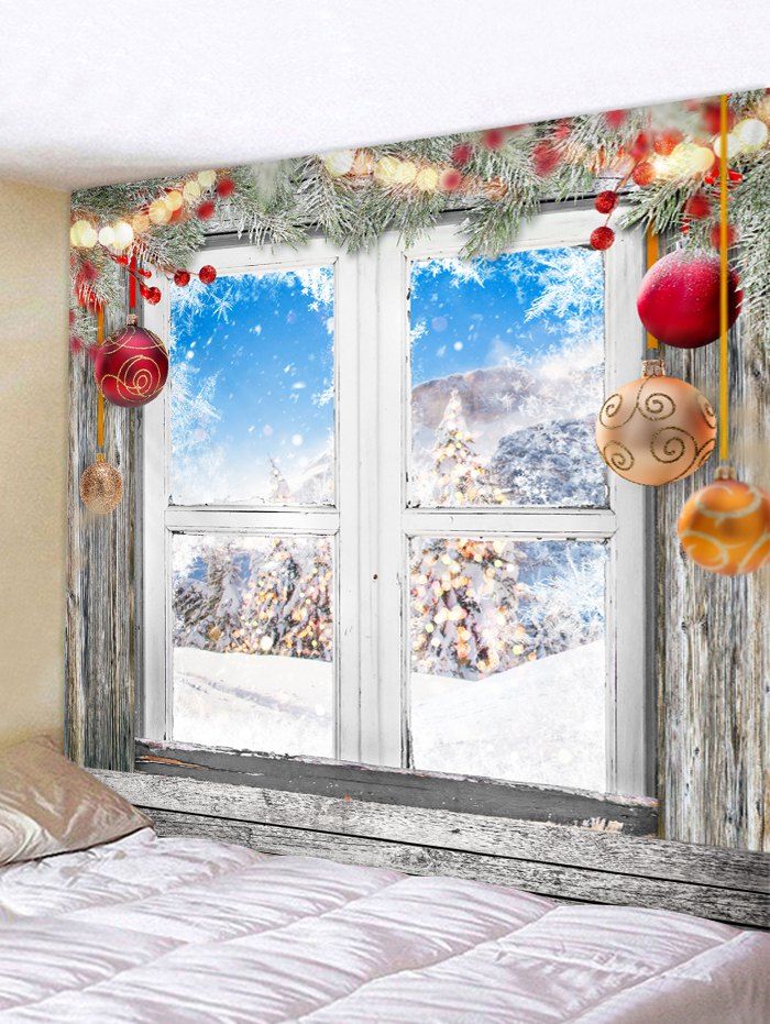 

Snow Window Printing Christmas Decoration Wall Tapestry, Gray goose
