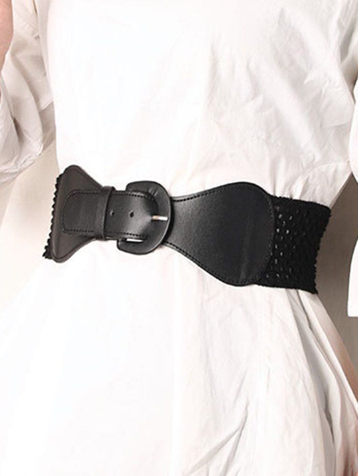 

Hollow Out Dress Pin Buckle Elastic Cinch Belt, Black