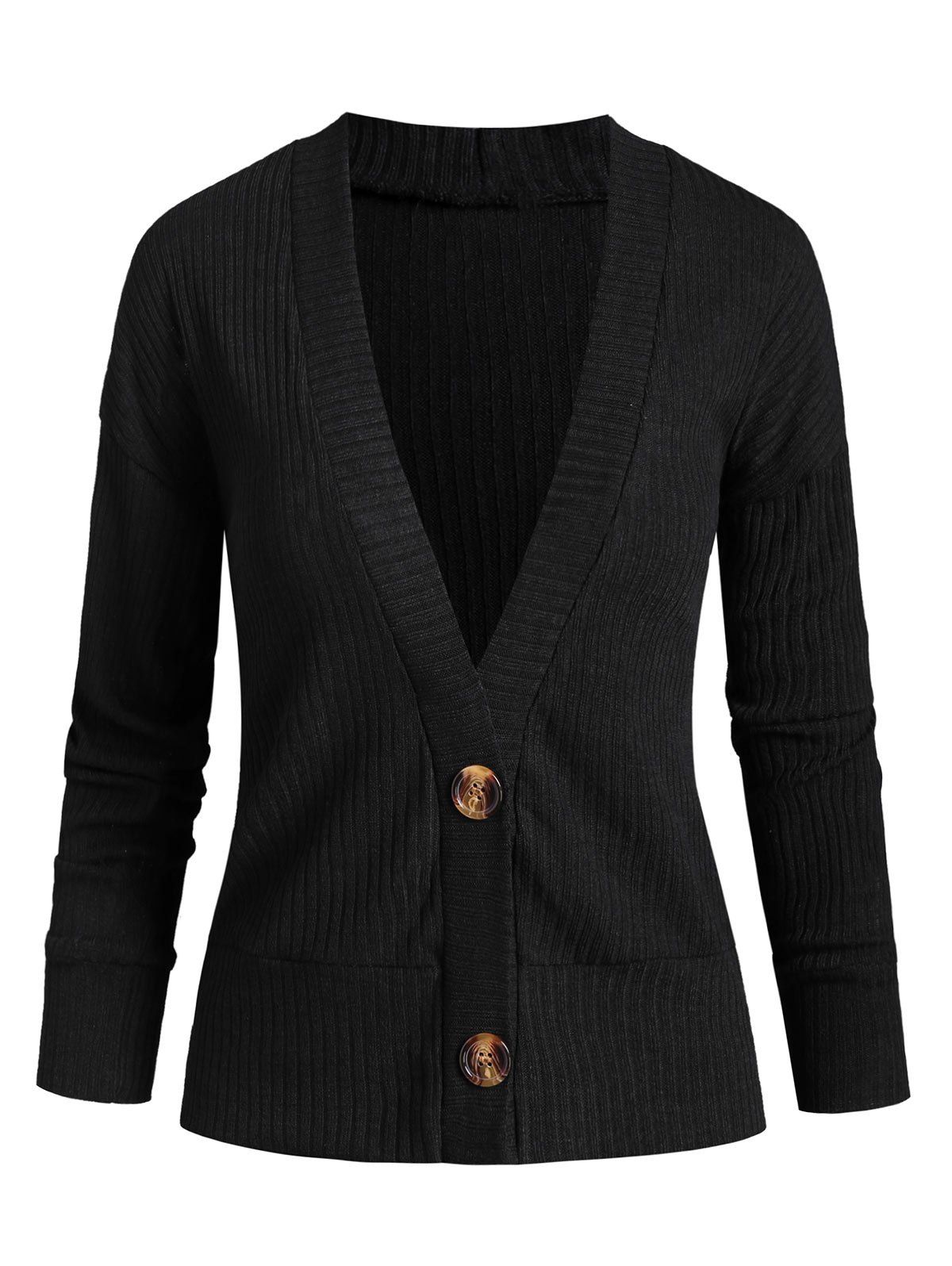 

Plunge Two Button Drop Shoulder Cardigan, Black