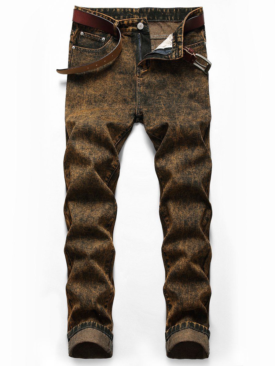 

Zip Fly Long Casual Jeans, Deep coffee