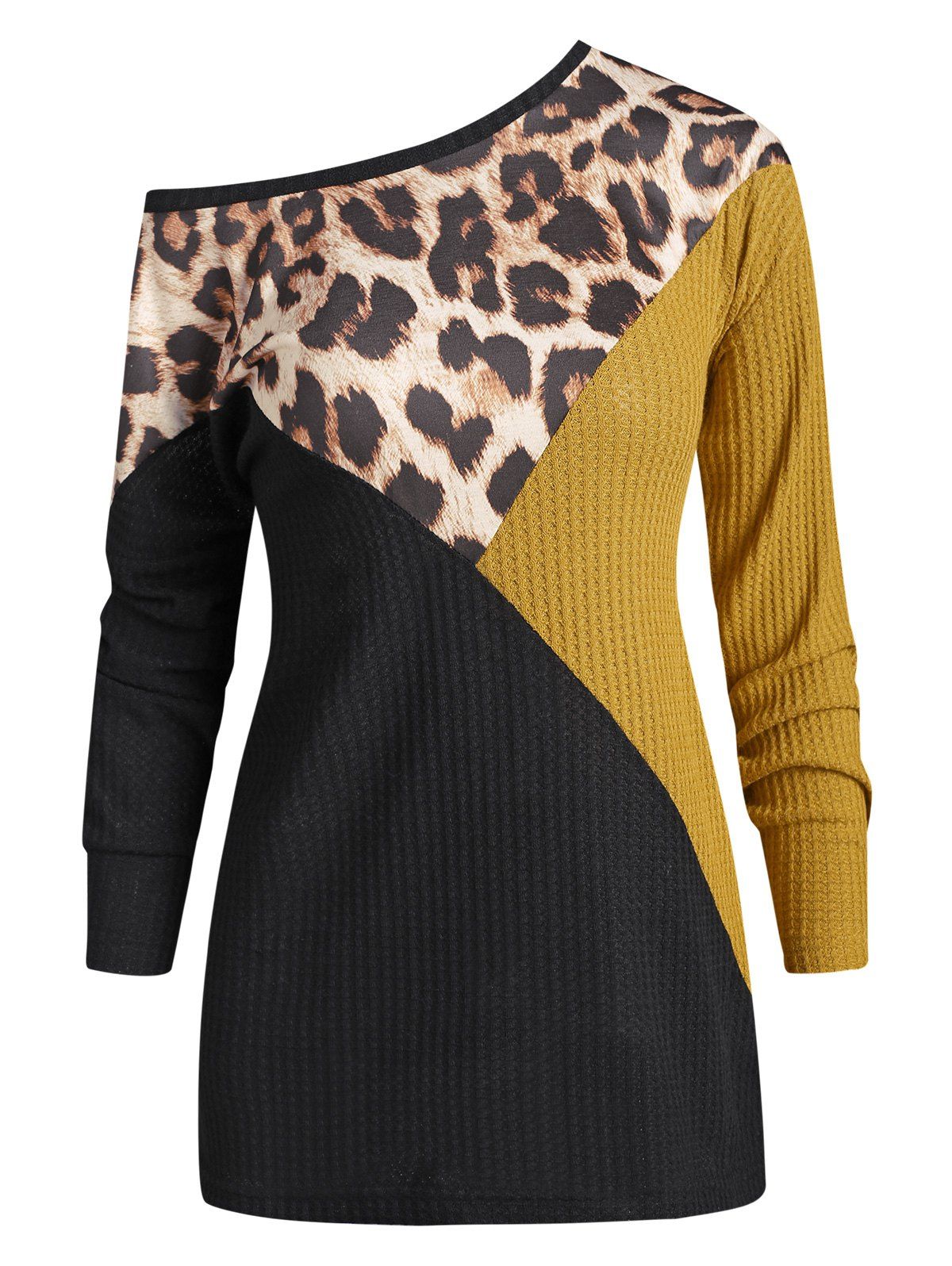 Discount Leopard Contrast Drop Shoulder Knitwear  