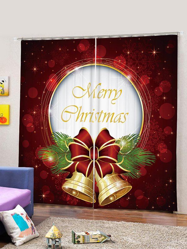 2 Panels Christmas Letter Bell Print Window Curtains [40% OFF] | Rosegal