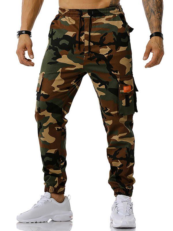 

Text Applique Camouflage Print Cargo Pants, Army green