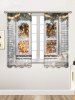 2 Panels Christmas Wood Window Print Window Curtains -  