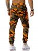 Pantalon Cargo à Bretelle à Imprimé Camouflage à Cordon - Orange XXL