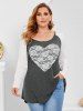 Plus Size Heart Lace Raglan Sleeve T Shirt -  
