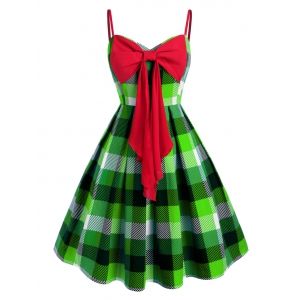 

Cami Bowknot Plaid Plus Size Mini Dress, Green