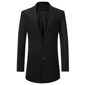 

Lapel Button Up Faux Pocket Wool Blend Coat, Black