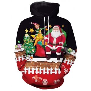 

Santa Claus Christmas Pattern Hoodie, Black
