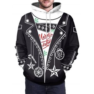 Christmas Elk Faux Twinset 3D Print Hoodie, Black