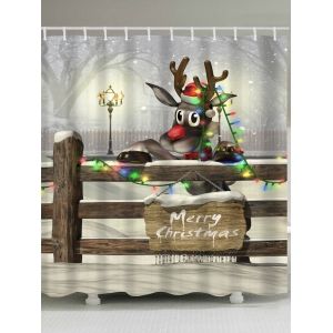 

Christmas Cartoon Elk Printed Waterproof Shower Curtain, Light khaki