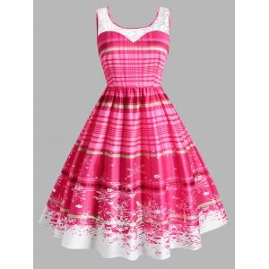 

Plus Size Plaid Snowflake Lace Insert Dress, Light pink