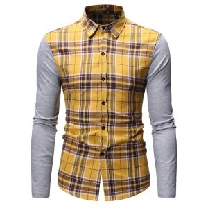 

Button Up Plaid Print Casual Shirt, Yellow