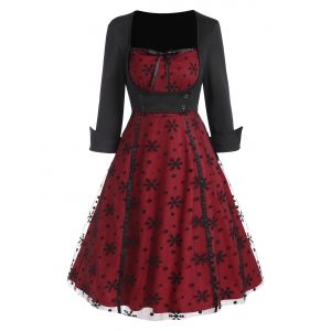 

Snowflake Mesh Panel Vintage Dress, Deep red