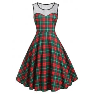 

Lace Insert Plaid Sleeveless Dress, Multi